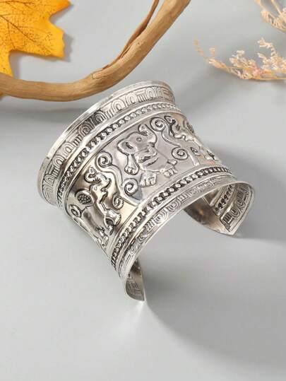 1pc Vintage Elephant Pattern Open Bangle Bracelet Long Arm Cuff SHEIN USA
