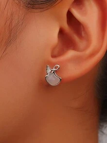 1 Cặp bông tai khảm đá mã não bạc Sterling 925, phong cách lá bạch quả, sang trọng cao cấp thanh lịch phù hợp cho phụ nữ mặc hàng ngày, đi nghỉ và dự tiệc - Bạc - Xem 1