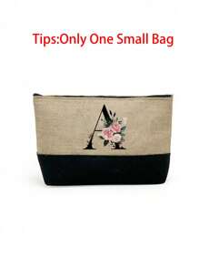 1Pc/2Pcs,Flower Letter Pattern,Initial Jute/Canvas Tote Bag Comes With A Makeup Bag, Personalized Present Bag, Suitable For Wedding, Birthday, Beach, Holiday,School Bag , Is A Great Gift For Women, Mom, Teachers, Friends, Bridesmaids,Student ,Large Bag , Back To School ,Simple Large-Capacity Handbag, Portable Casual Storage Tote Bag, Best Teacher Gift - Khaki - View 44