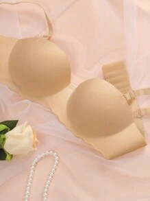 4 件装女士小胸内衣，无缝无钢圈文胸，聚拢纯色文胸，舒适透气女性性感内衣，带后扣，纯色简约日常穿着胸罩，柔软厚实的掌心杯，后扣运动内衣，可调节和可拆卸肩带，无肩带和露背设计，适合派对、婚礼或礼服 - 彩色 - 查看 6
