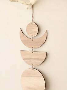 1pc Vintage Sun & Moon Wooden Wall Hanging Decor, Handmade Wooden Slice Craft Item, Home Decoration, Ramadan Decoration - Wood Color - View 3