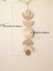 1pc Vintage Sun & Moon Wooden Wall Hanging Decor, Handmade Wooden Slice Craft Item, Home Decoration, Ramadan Decoration - Wood Color - View 2