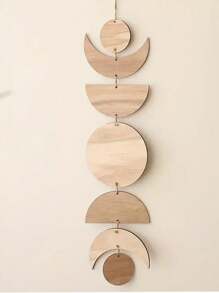 1pc Vintage Sun & Moon Wooden Wall Hanging Decor, Handmade Wooden Slice Craft Item, Home Decoration, Ramadan Decoration - Wood Color - View 6