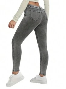 Teenage Girls Classic Solid Washed Denim Jeans
