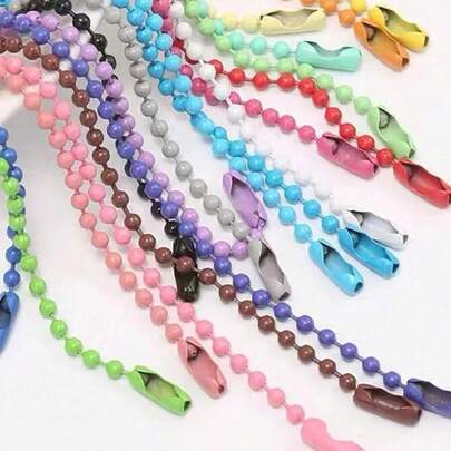 Bộ 100 móc khóa hạt bi nhiều màu có dây xích kim loại và đầu nối - Phụ kiện làm đồ trang sức DIY dùng để trang trí và gắn thẻ