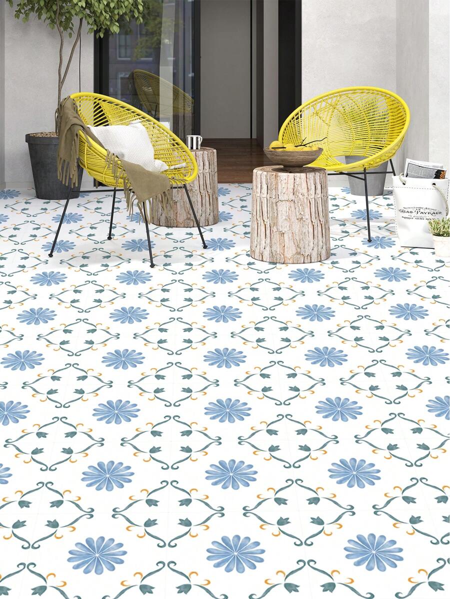 9 件装，即剥即贴摩洛哥简约印花花卉壁纸，适用于家庭装饰，可拆卸，可拆卸自粘防水防滑耐磨，乙烯基薄膜货架纸和抽屉衬垫卷，适用于家庭客厅、厨房、浴室、卧室、办公室、教室、橱柜桌面翻新、家具翻新家居装饰，绿白/蓝白 7.87 英寸 * 7.87 英寸/11.81 英寸 * 11.81 英寸 - 彩色 - 查看 1