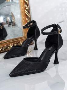 Fashion New Women High Heel Pumps Pointed Toe Hollow Slip-On Black Elegant Lady Essential Shoes