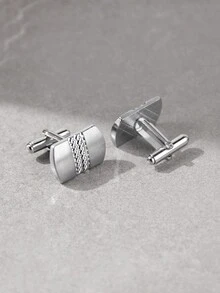 1 par de gemelos de acero inoxidable cepillado y pulido, diseño clásico para hombres - Gris Oscuro - Ver 5