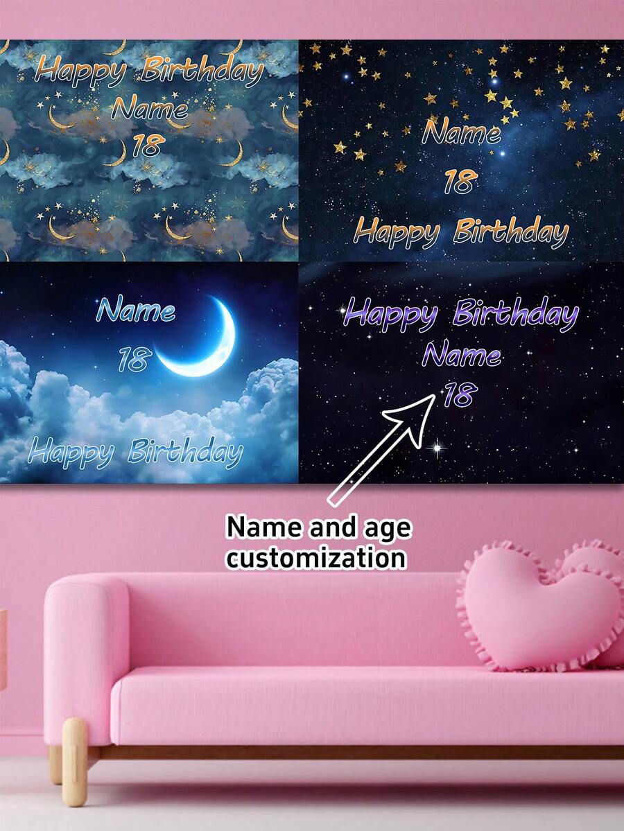 Phông nền chụp ảnh vũ trụ ngoài trời lấp lánh đầy sao và tên tuổi tùy chỉnh, phù hợp cho đạo cụ chụp ảnh tiệc sinh nhật, Ramadan, trang trí Ramadan, Eid Mubarak - Nhiều màu - Xem 1