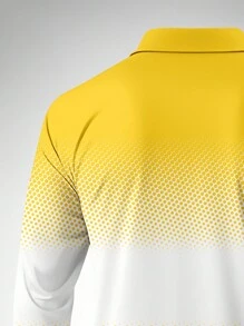 Áo thun polo dài tay in họa tiết ombre 3D thường ngày cho nam, mùa thu - Màu vàng - Xem 5