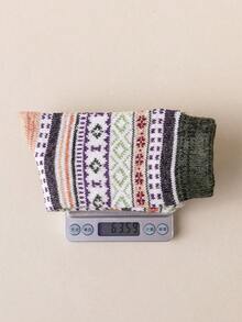 5 双女士中筒厚保暖袜，复古波西米亚风格，适合日常穿着，秋冬季 - 彩色 - 查看 3