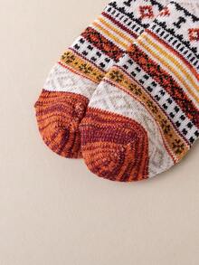 5 双女士中筒厚保暖袜，复古波西米亚风格，适合日常穿着，秋冬季 - 彩色 - 查看 7