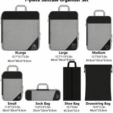 7 件套压缩打包袋旅行 - 旅行配件可扩展打包收纳袋适用于随身携带 - 必需品行李旅行袋旅行收纳袋适用于衣物行李存储袋套装适用于邮轮假期海滩度假物品的包装袋夏季女士旅行必需品女士手提箱内衣袋房间装饰 - 米色 - 查看 5