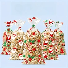 50 件圣诞糖果礼品袋，带丝带，5 种颜色，塑料装饰礼品袋，适用于节日派对礼品和礼物，圣诞节 - 彩色 - 查看 1
