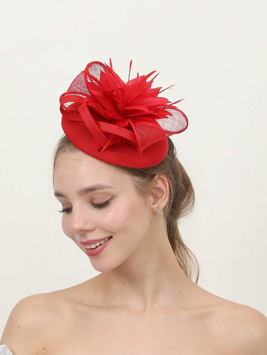 1pc Women Feather Flower Topper Derby Tiara Headband For Tea Party