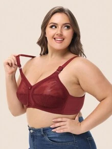 1pc Women's Sheer Lace Nylon Bra, Wireless & Non-Padded With Breathable Sexy Simple European & American Style, Plus Size For Home, Office And Outdoor Wear, Lingerie, Lift