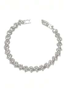 1 pièce Bracelet romain de luxe léger, ensemble de bracelet de luxe haut de gamme avec cœur en zircone et strass, bijoux de mariée