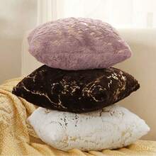 1 件装奢华蓬松抱枕套豪华装饰毛绒烫金枕套靠垫套外壳适用于沙发卧室汽车 18x18 英寸 - 彩色 - 查看 2