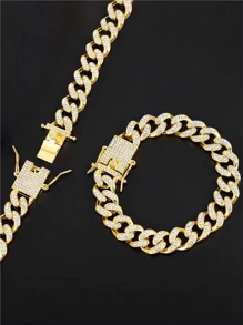 1pc Pet Dog Big Gold Chain Collar Decoration, 45cm/17.71in Cat Necklace With Cubic Zirconia, Chain And Clasp