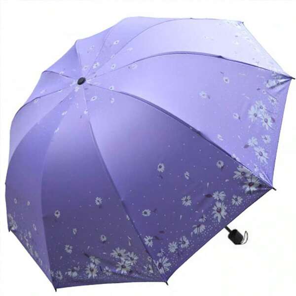 1pc Random Floral Print Oversized 10-Rib Folding Umbrella, Women Dual-Use Sun & Rain Umbrella, UV Protection Windproof Rainproof Umbrella Summer Cooling,Beach,Travel