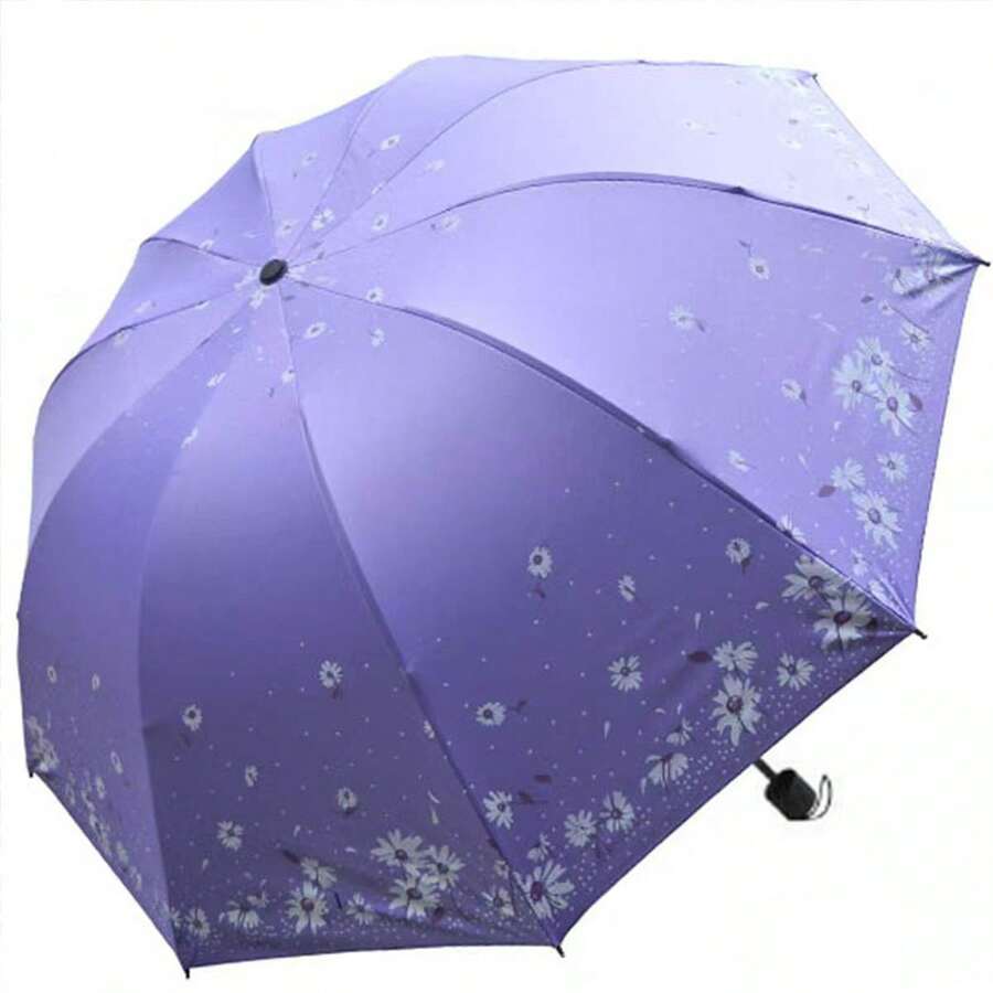 1 Stück zufälliges Blumenmuster Oversized 10-Bügel Regenschirm zum Falten, Damen Doppelzweck Sonnen- und Regenschirm, UV-Schutz sturmfest und regenfest, Sommer Abkühlung, Strand, Reise