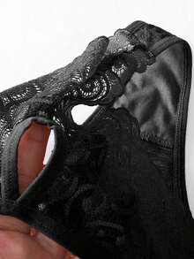 3 件装性感蕾丝丁字裤女士内裤低腰镂空透明 G 弦内衣丁字裤纯色内裤透视内衣 - 黑色 - 查看 4