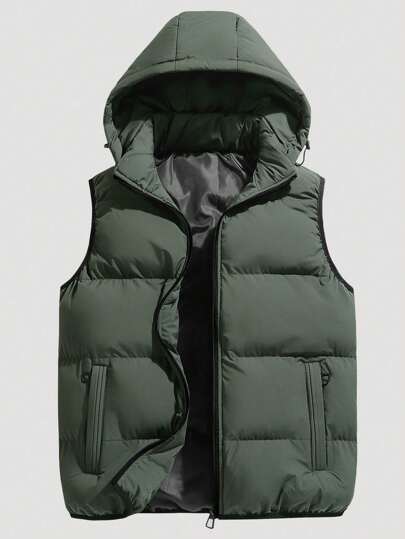 Men's Detachable Hood Solid Colored Gilet Jacket, Autumn/Winter
