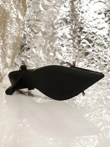 OMS 新款时尚女士尖头高跟露跟穆勒鞋带蝴蝶结装饰，水晶点缀公主新娘婚礼派对鞋 - 黑色 - 查看 6