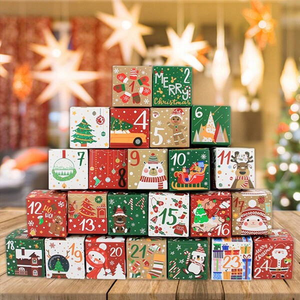 24 piezas Caja de regalo de calendario de adviento navideño