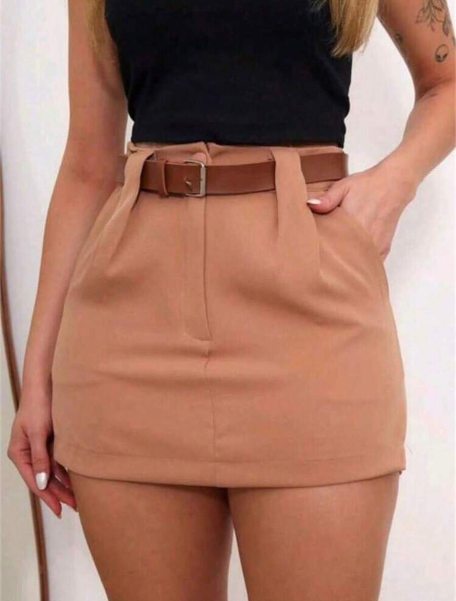 Women's Tailored Short Skirt With Belt Summer 2025 - Màu be - Xem 1