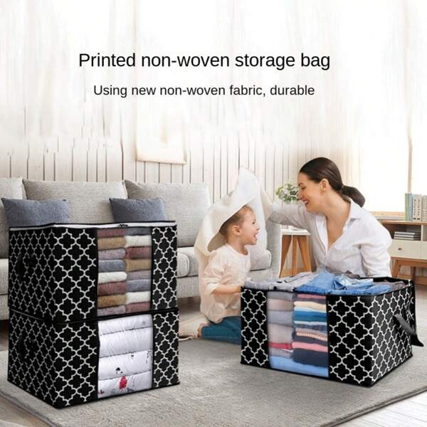 Bolsa de almacenamiento para edredón de gran capacidad, caja organizadora plegable de tela no tejida estampada para almacenar mantas, bolsa de almacenamiento de ropa para uso doméstico