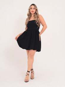Plain Short Dune Strap Dress - màu đen - Xem 1