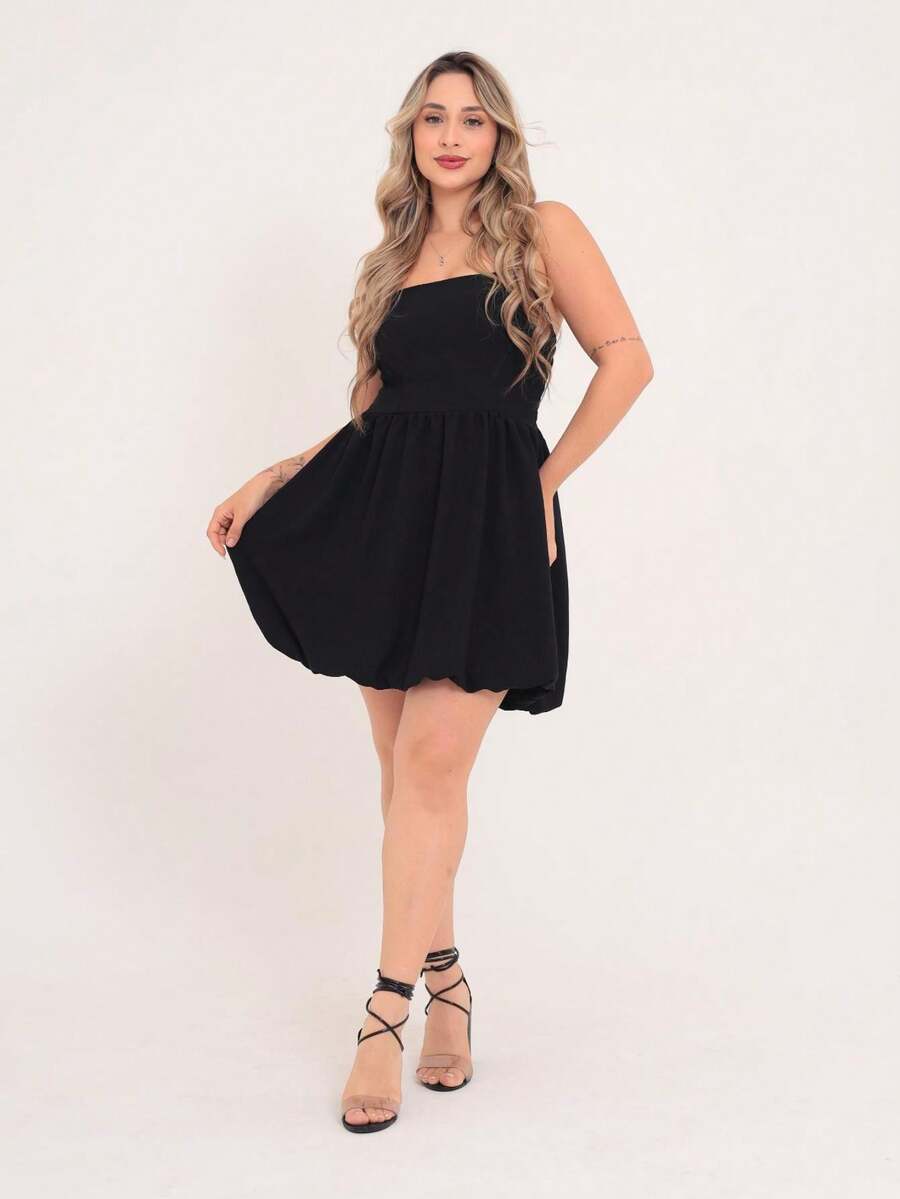 Plain Short Dune Strap Dress - màu đen - Xem 1