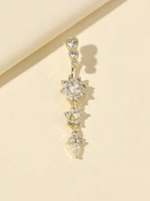 1pc Three-Section Navel Piercing With 21 Cubic Zirconia - Yellow Gold - View 2