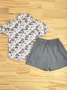 Fashion Baby Shirt Cotton Summer Clothing Set Infant Boys - 灰色 - 查看 2