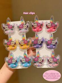 Bộ 12 kẹp tóc công chúa kỳ lân cát lún nhiều màu sắc cho trẻ em, dây buộc tóc, kẹp tóc phụ kiện tóc - Nhiều màu - Xem 3