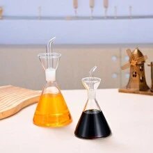 1pc 120ml/220ml Olive Oil Glass Dispenser Bottle, Glass Cooking Oil Vinegar Measuring Dispenser With Spout, Suitable For Kitchen And Barbecue