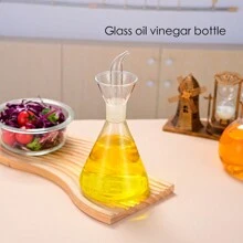 1pc 120ml/220ml Olive Oil Glass Dispenser Bottle, Glass Cooking Oil Vinegar Measuring Dispenser With Spout, Suitable For Kitchen And Barbecue
