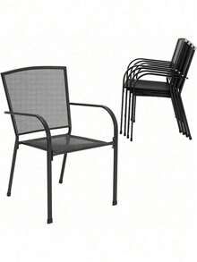 5 Piece Outdoor Patio Outdoor Dining Set Table Stackable Chairs W/ Umbrella Hole - Bàn hình chữ nhật - Xem 5