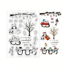 1 件圣诞企鹅硅胶透明印章，带姜饼形状，DIY 剪贴簿相册装饰纸工艺绘画工具 - 無色 - 查看 1