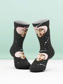 1 Pair Customized Face Funny Crew Socks - Women & Men, Personalized Socks With Handsome Guy & Beautiful Girl Photos, Interesting Customized Design Couple Mid-Calf Socks For Valentine's Day, Birthday Gifts, And Other Occasions,Colorful,Cute,Adorable,Contracted,Funny,Custom,Unique,Customized,Personalized,Ideal Gifts For Him,Ideal Gifts For Her,Boyfriend,Girlfriend,Family,Friends,Grandparents,Her - Multicolor - View 2