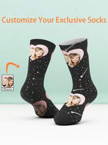1 Pair Customized Face Funny Crew Socks - Women & Men, Personalized Socks With Handsome Guy & Beautiful Girl Photos, Interesting Customized Design Couple Mid-Calf Socks For Valentine's Day, Birthday Gifts, And Other Occasions,Colorful,Cute,Adorable,Contracted,Funny,Custom,Unique,Customized,Personalized,Ideal Gifts For Him,Ideal Gifts For Her,Boyfriend,Girlfriend,Family,Friends,Grandparents,Her - Multicolor - View 1