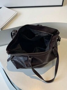 时尚柔软皮革大容量单肩斜挎包，适合休闲和通勤，复古纯色，星形铆钉装饰，休闲风格手提包，适合女性，适合日常外出、约会、购物、工作通勤，吸睛女士工作包 - 咖啡棕 - 查看 10