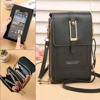 Touch Screen Mini Flip Crossbody Bag, Fashionable Pu Wallet With Card Slots And Stand Function