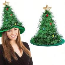 1 chiếc mũ cây thông Noel hình ngôi sao năm cánh lấp lánh bằng kim tuyến Giáng sinh, mũ trang trí tiệc mới lạ (màu ngẫu nhiên là ngôi sao năm cánh màu vàng hoặc đỏ) - Nhiều màu - Xem 3