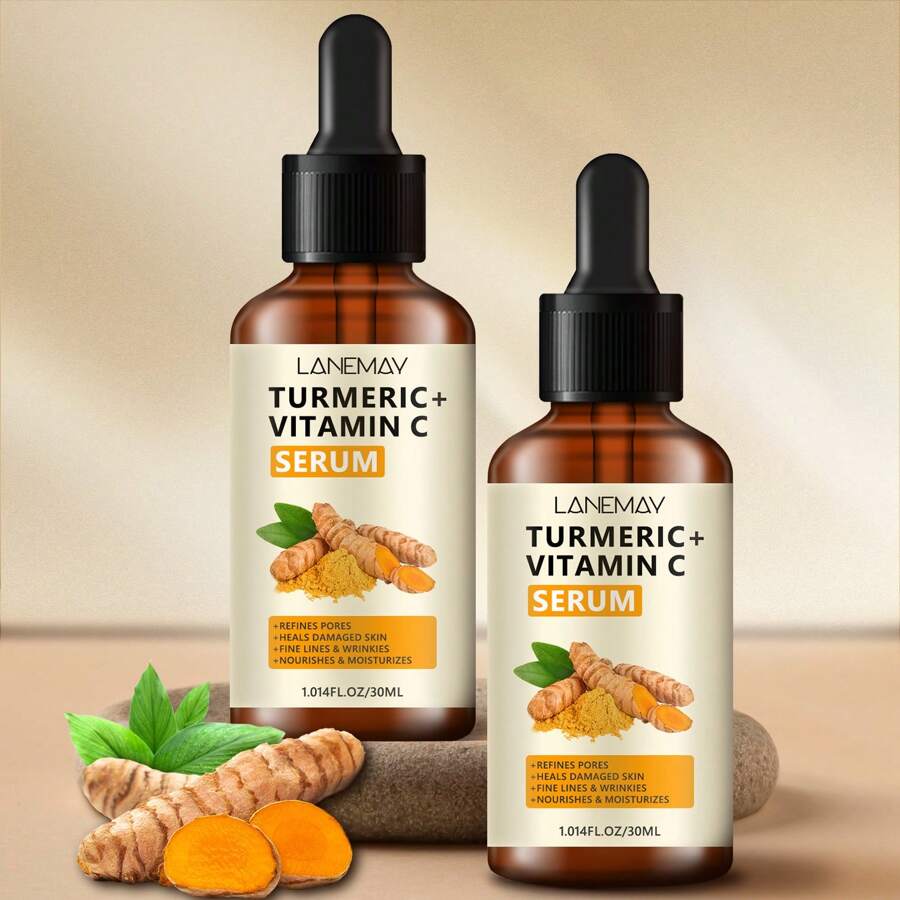 LANEMAY 30ml 姜黄和维生素 C 精华 - 滋润和丰盈肌肤，抚平皱纹 - 面部和颈部抗衰老保湿精华 - 黃色 - 查看 1