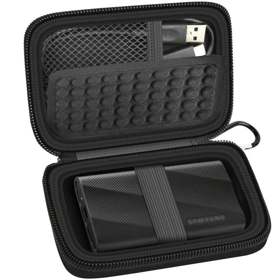Case Compatible With Sam-Sung T9/ T7/ T7 Shield Portable SSD 1TB 2TB 4TB External Hard Drive, Storage Travel Carrying Holder Organizer For Solid State Drives & USB Cable (Box Only) - Black - View 1