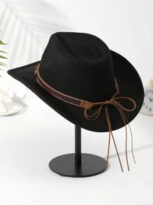 1pc Unisex Metal Leaf Leaves Decor Boho Cowgirl Hat Cowboy Hat Wide Brim Jazz Panama Hat Soft Felt Hat Fedora Hat Western Suitable For Daily Use
