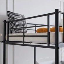 Twin Size Metal Loft Bed With Safety Guardrails & 2 Built-In Ladders, Loft Bunk Bed Frame For Teens Juniors Adults, Space Saving, Noise Free, No Box Spring Needed, Black - 黑色 - 查看 7