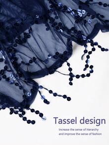 Women's V-Neck Sparkling Sequin Tassel Elegant Evening Party Dress, Formal Dress, For Wedding Guest, Graduation, Dinner - Navy Blue - View 8